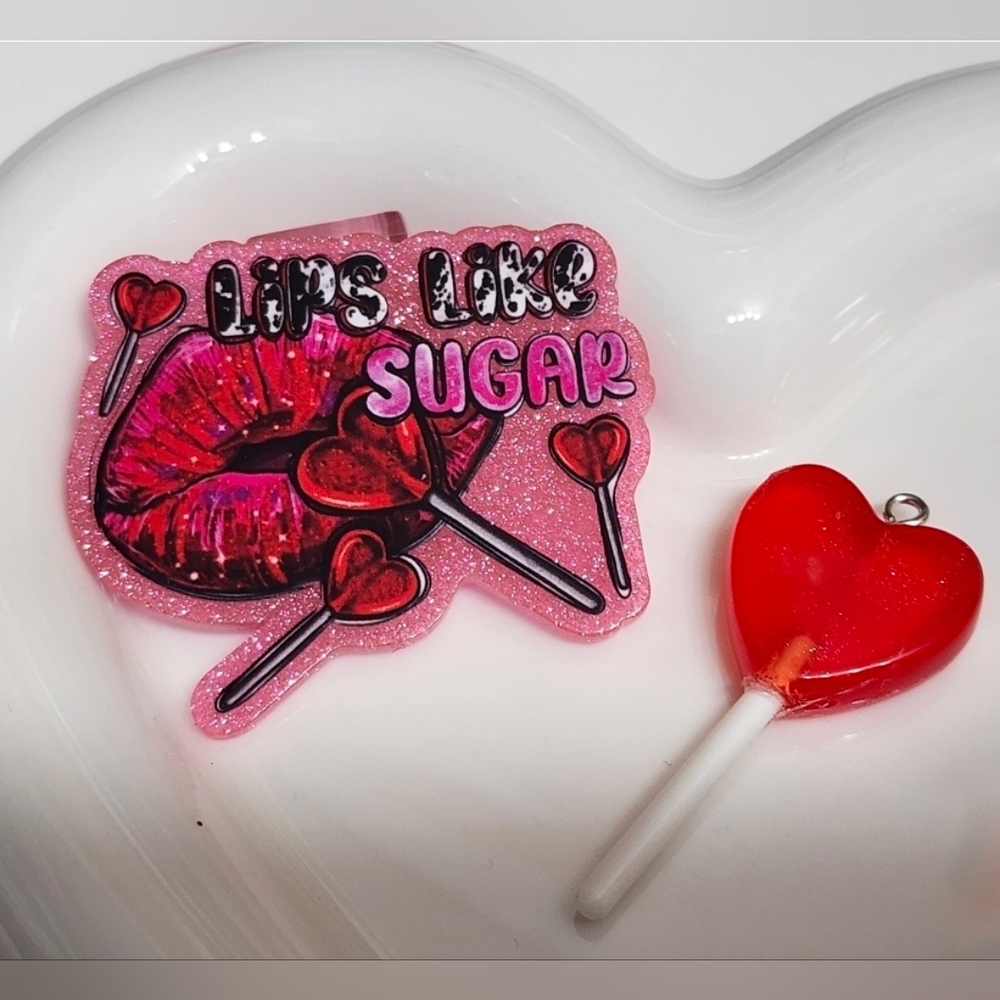Acrylic Flatback Charm Lips Like Sugar Sucker Pendant Keychain Bag Clip Crafts